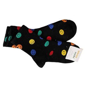 Smiley Face Print Socks Black Multicolor One Pair One Size NWT